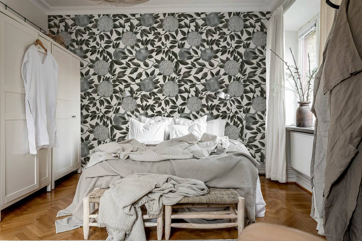 Pomegranate, Graphite Mural Wallpaper - room preview 03