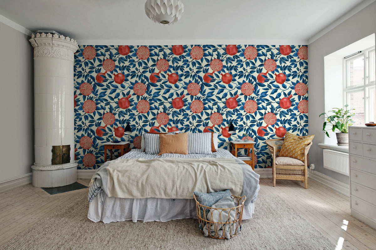 Pomegranate, Blue Mural Wallpaper - room preview 03