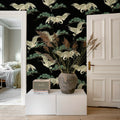 Flying Cranes, Black Mural Wallpaper - room preview 03