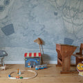 Balloon Travelers, Blue Mural Wallpaper - room preview 03