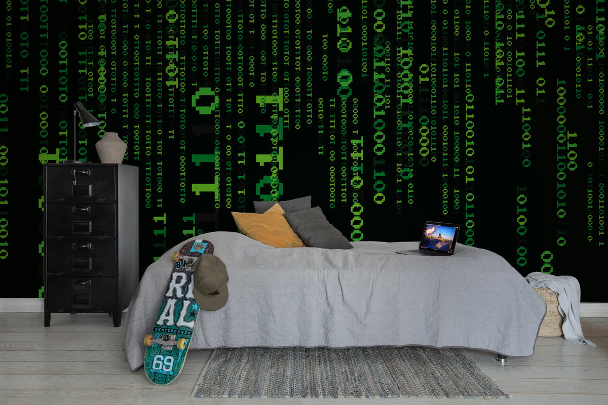 Code Drop, Green Mural Wallpaper - room preview 03