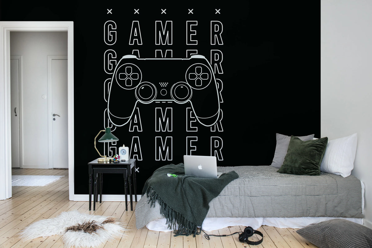 Gamer, Black Mural Wallpaper - room preview 03
