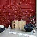 Circuit Board, Red Mural Wallpaper - room preview 03