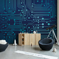 Circuit Board, Blue Mural Wallpaper - room preview 03