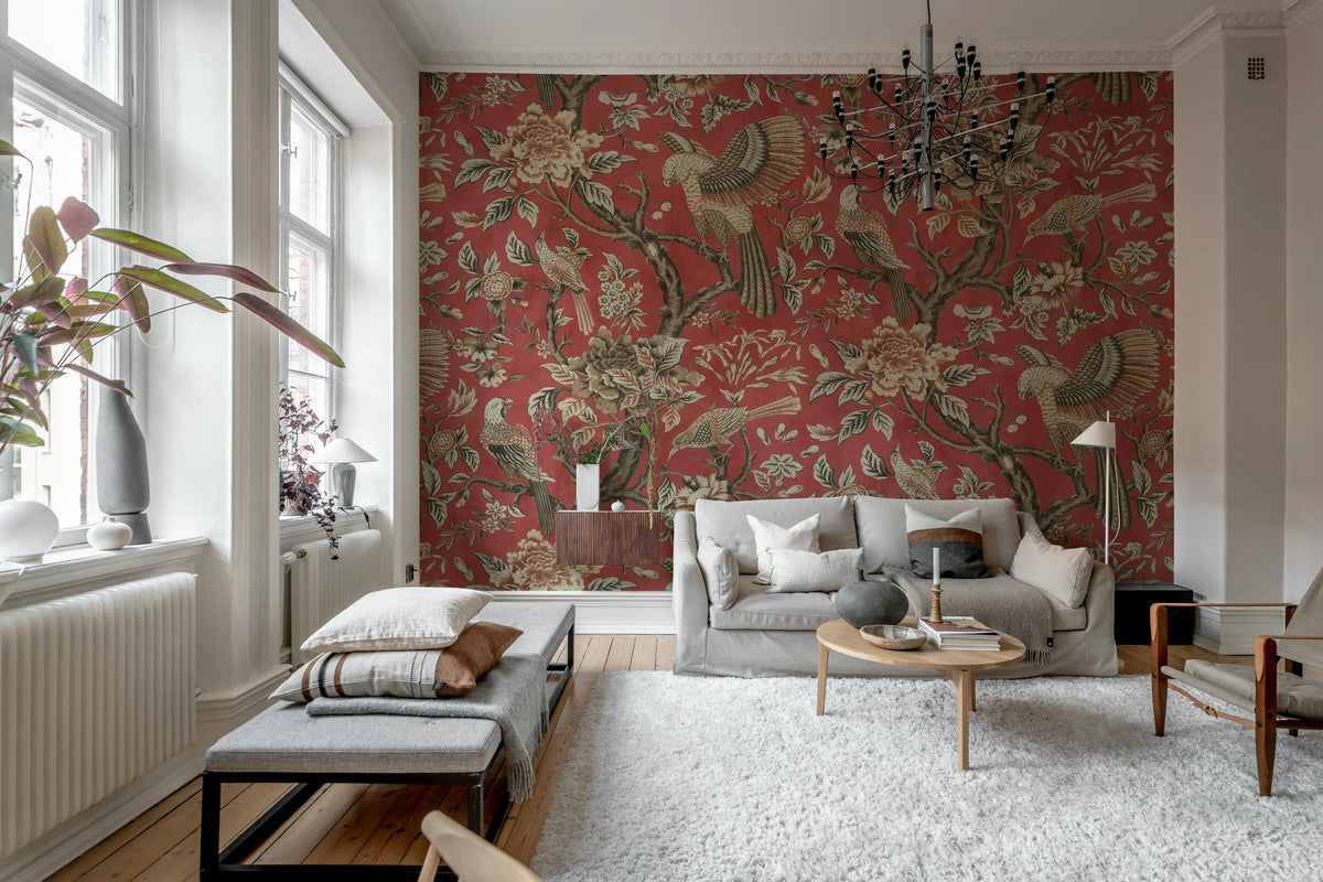 Wings in Bloom, Red Mural Wallpaper - room preview 03
