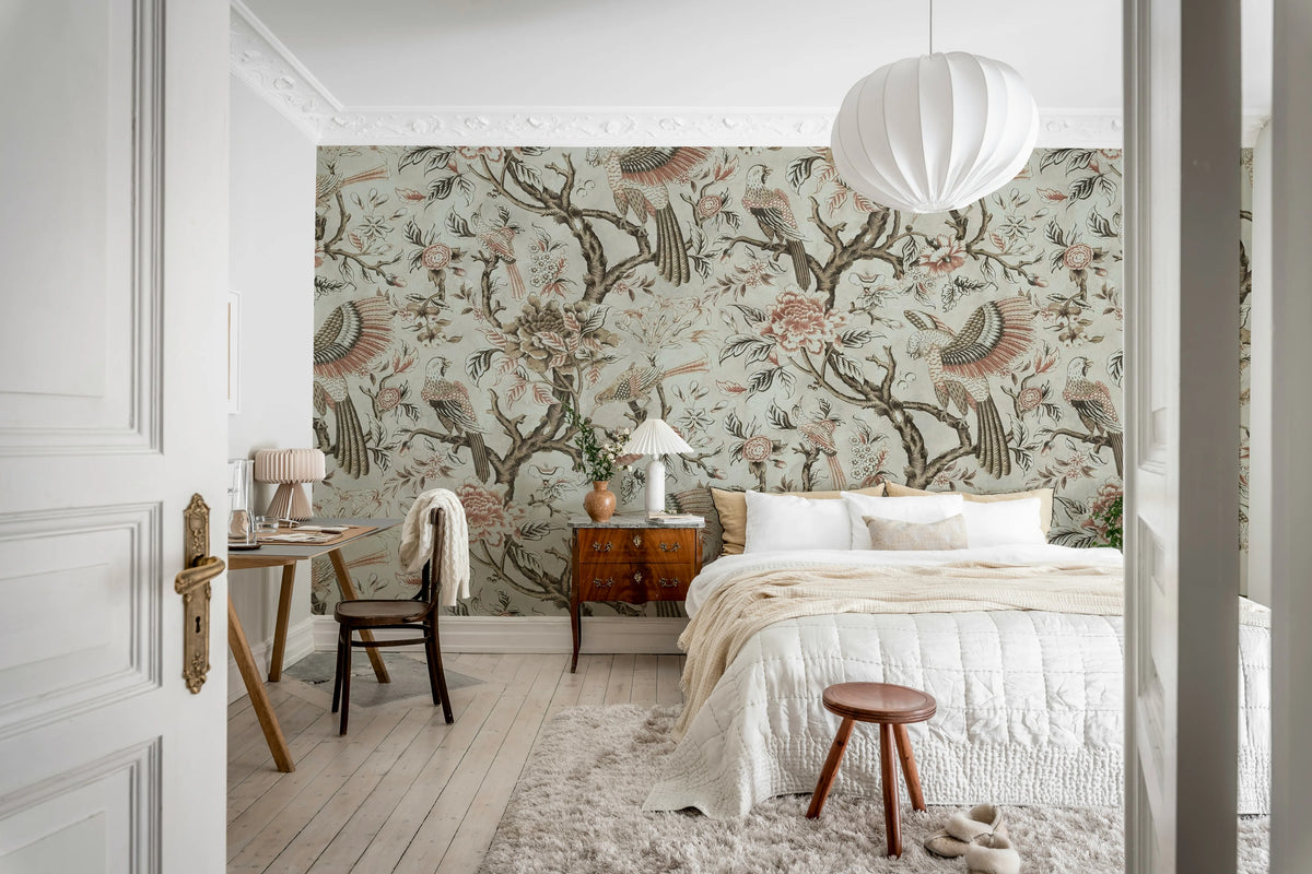 Wings in Bloom, Beige Mural Wallpaper - room preview 03