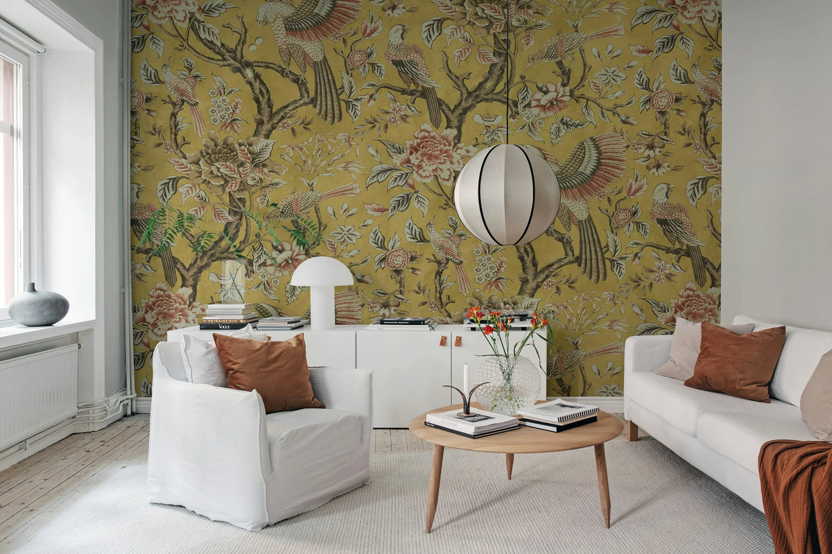 Wings in Bloom, Yellow Mural Wallpaper - room preview 03