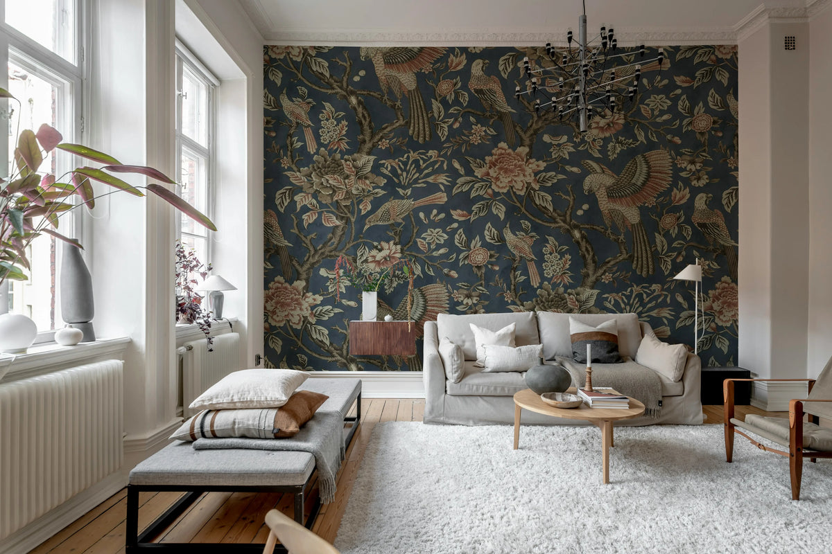 Wings in Bloom, Dark Blue Mural Wallpaper - room preview 03
