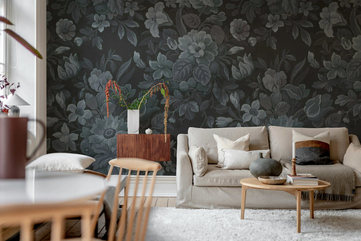 Majestic Vintage Garden, Dark Blue Mural Wallpaper - room preview 03