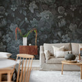 Majestic Vintage Garden, Dark Blue Mural Wallpaper - room preview 03
