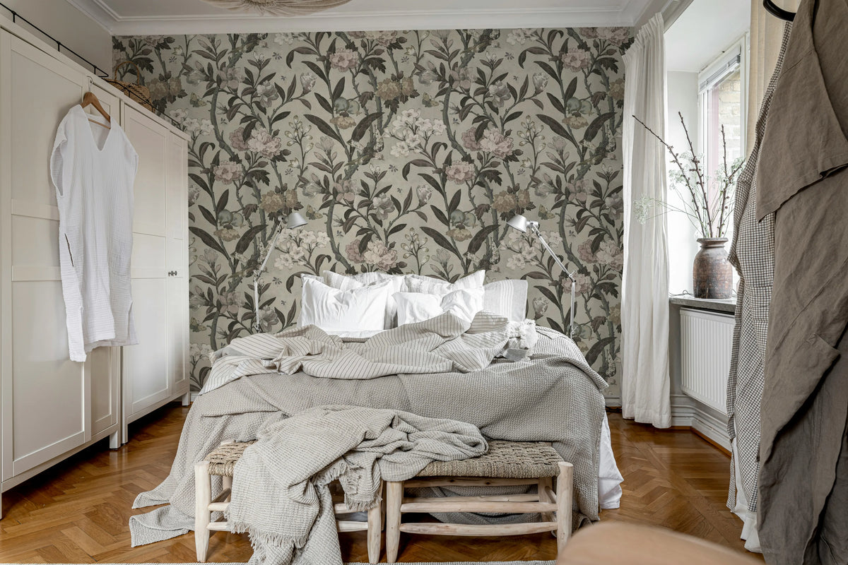 Winding Bloom, Beige Mural Wallpaper - room preview 03