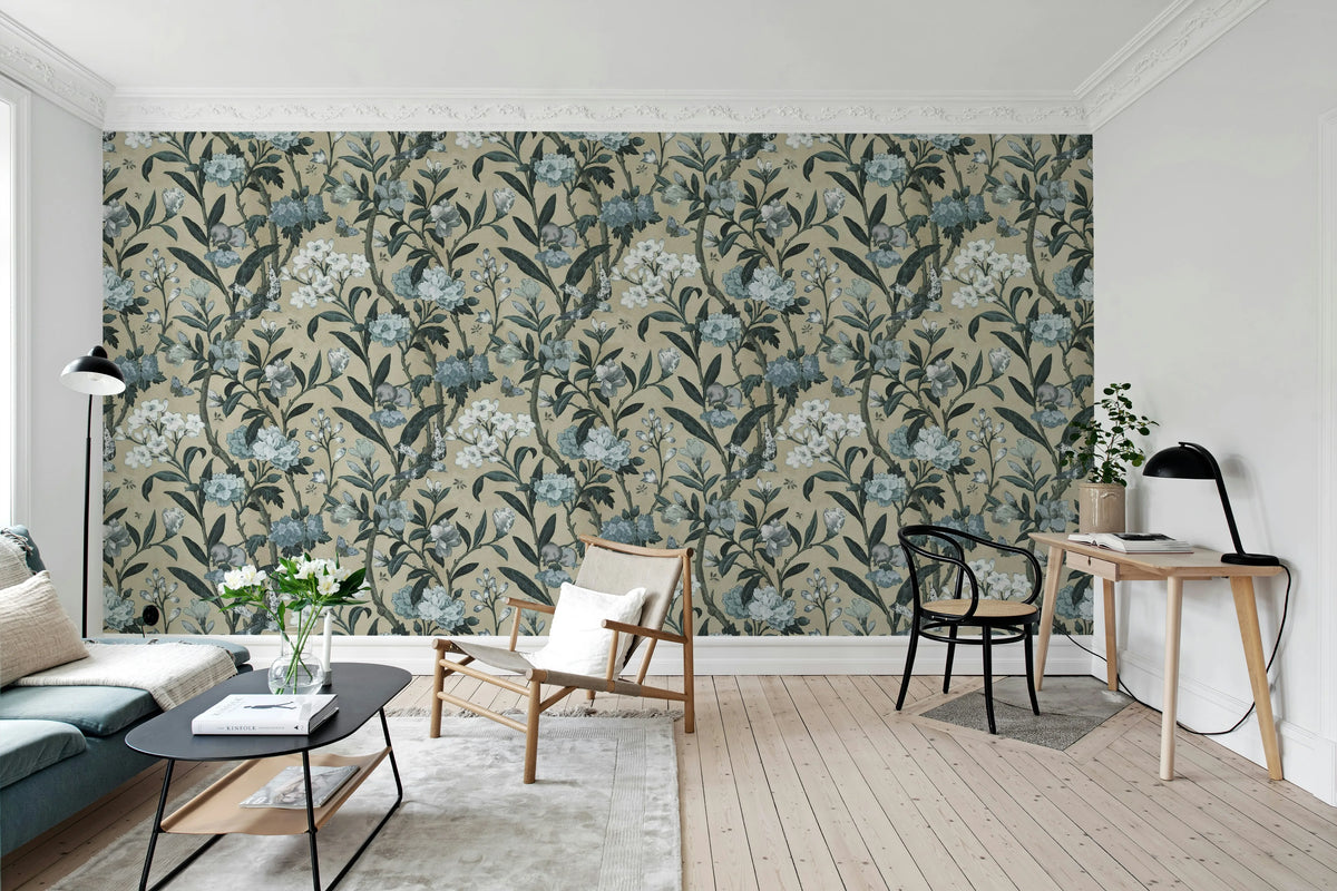 Winding Bloom, Light Blue Mural Wallpaper - room preview 03