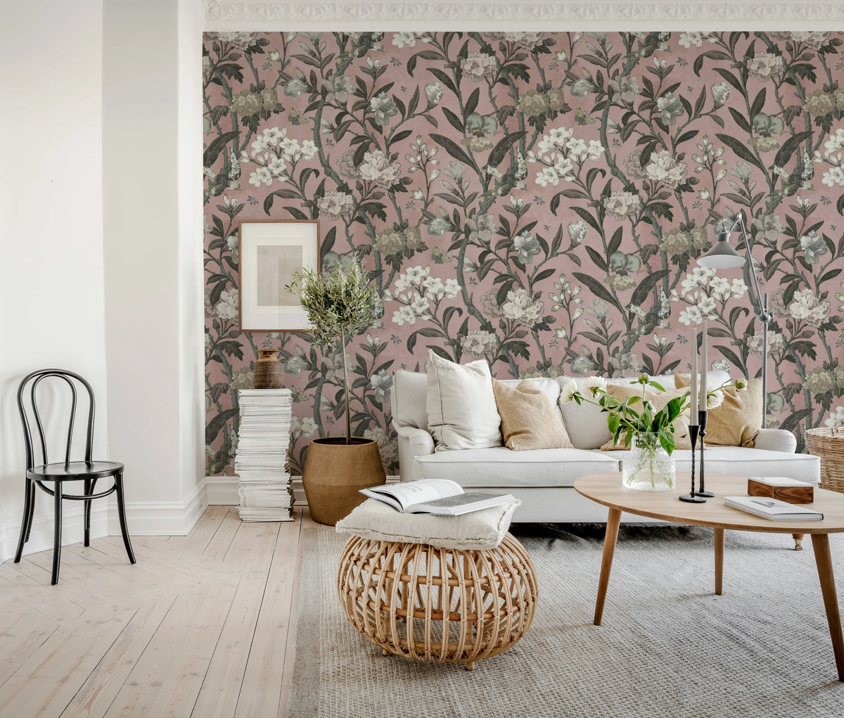 Winding Bloom, Pink Mural Wallpaper - room preview 03