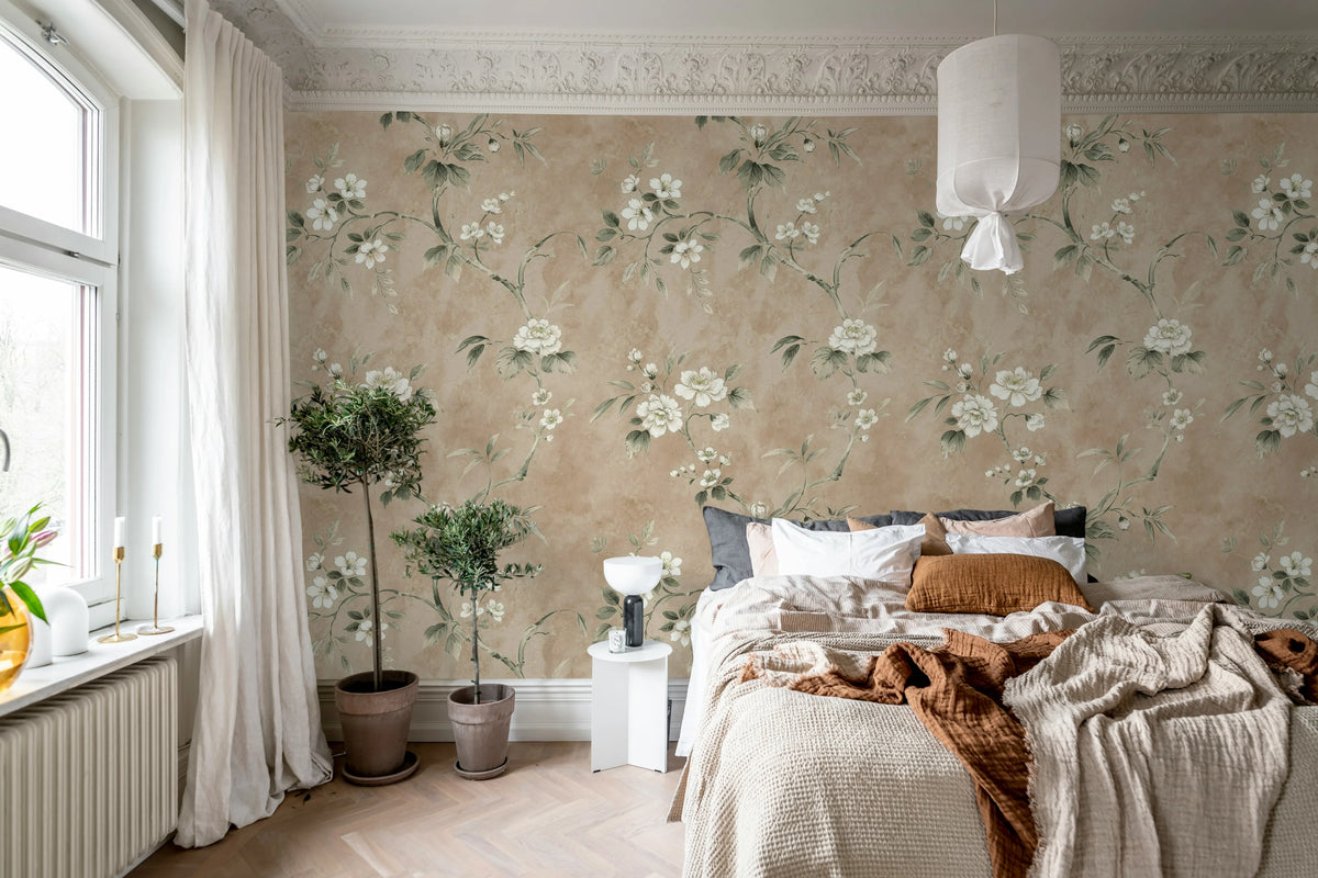 Poetic Flora, Dusty Pink Mural Wallpaper - room preview 03