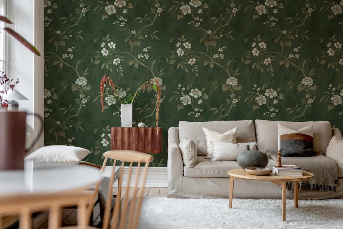 Poetic Flora, Green Mural Wallpaper - room preview 03