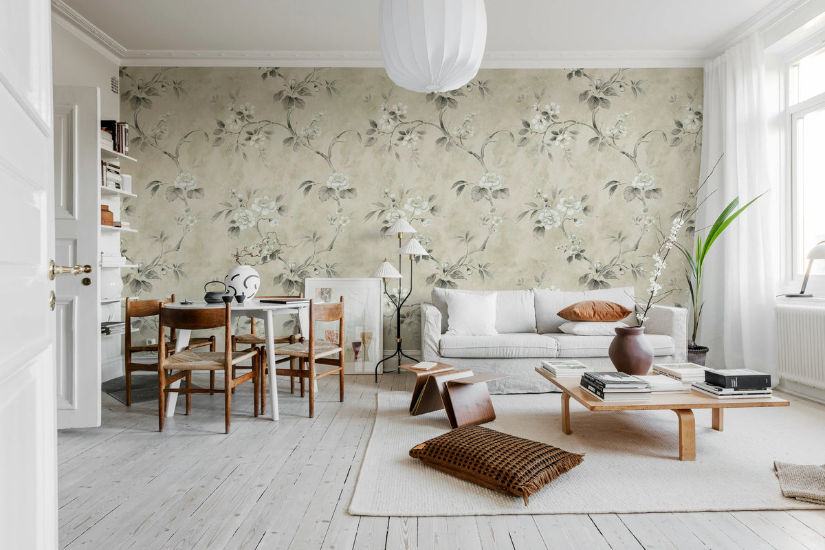 Poetic Flora, Beige Mural Wallpaper - room preview 03