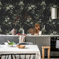 Poetic Flora, Black Mural Wallpaper - room preview 03