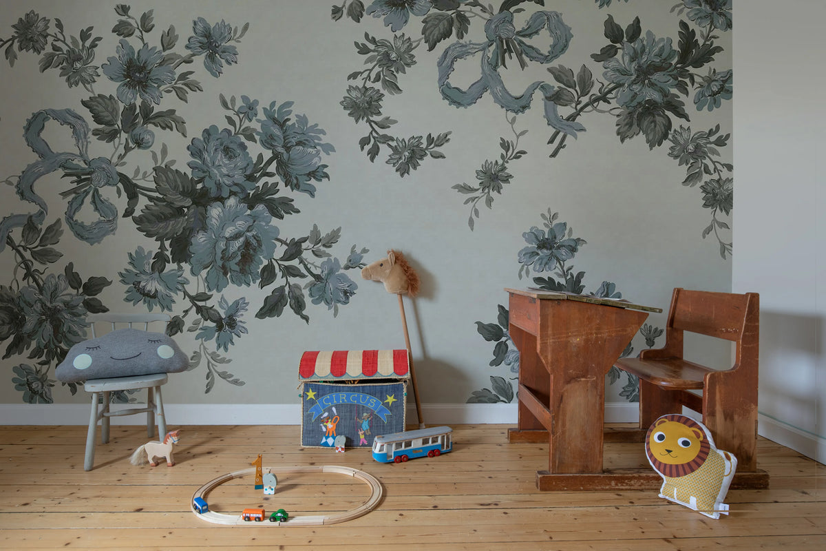 Vintage Bow, Light Blue Mural Wallpaper - room preview 03