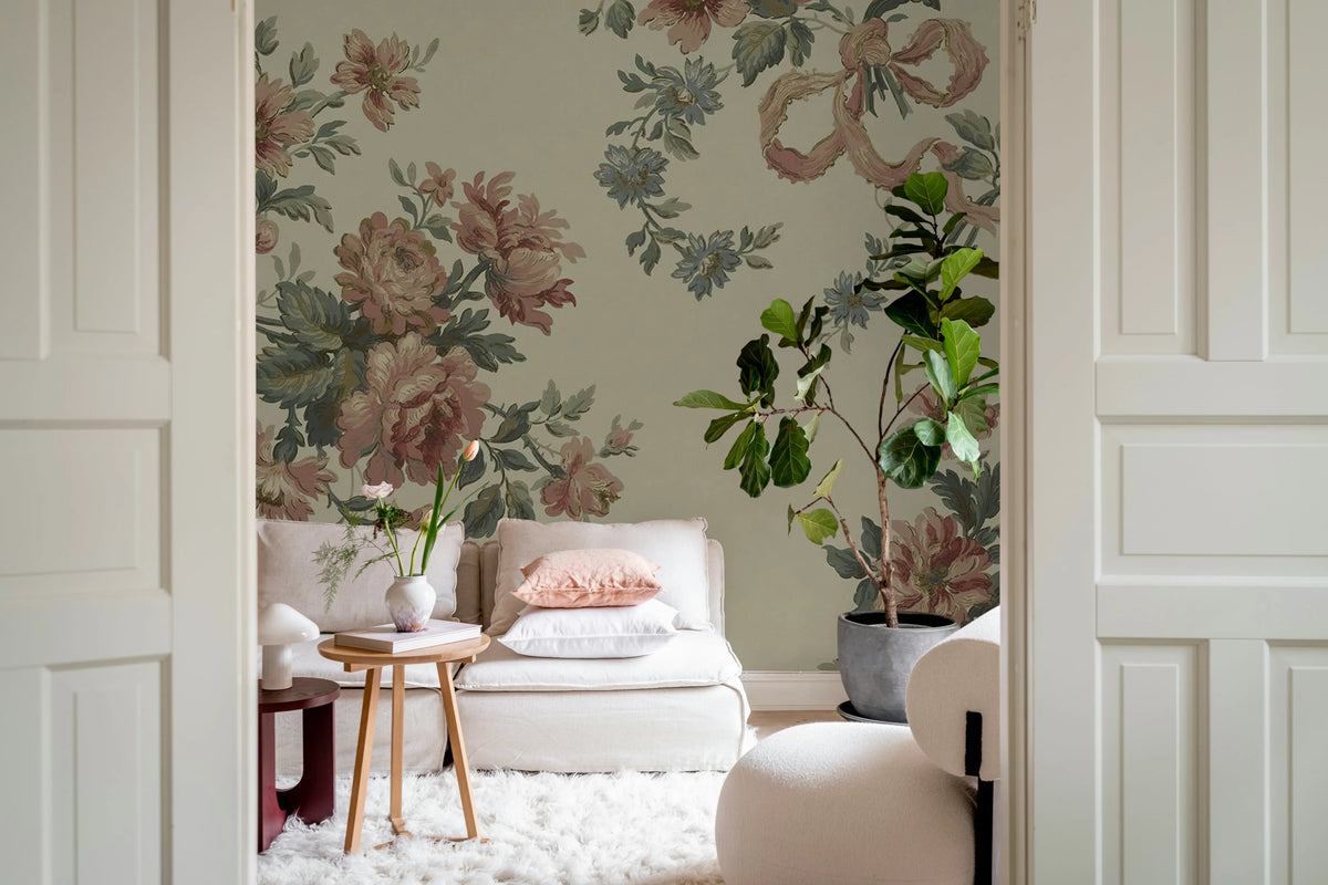Vintage Bow, Pink Mural Wallpaper - room preview 03