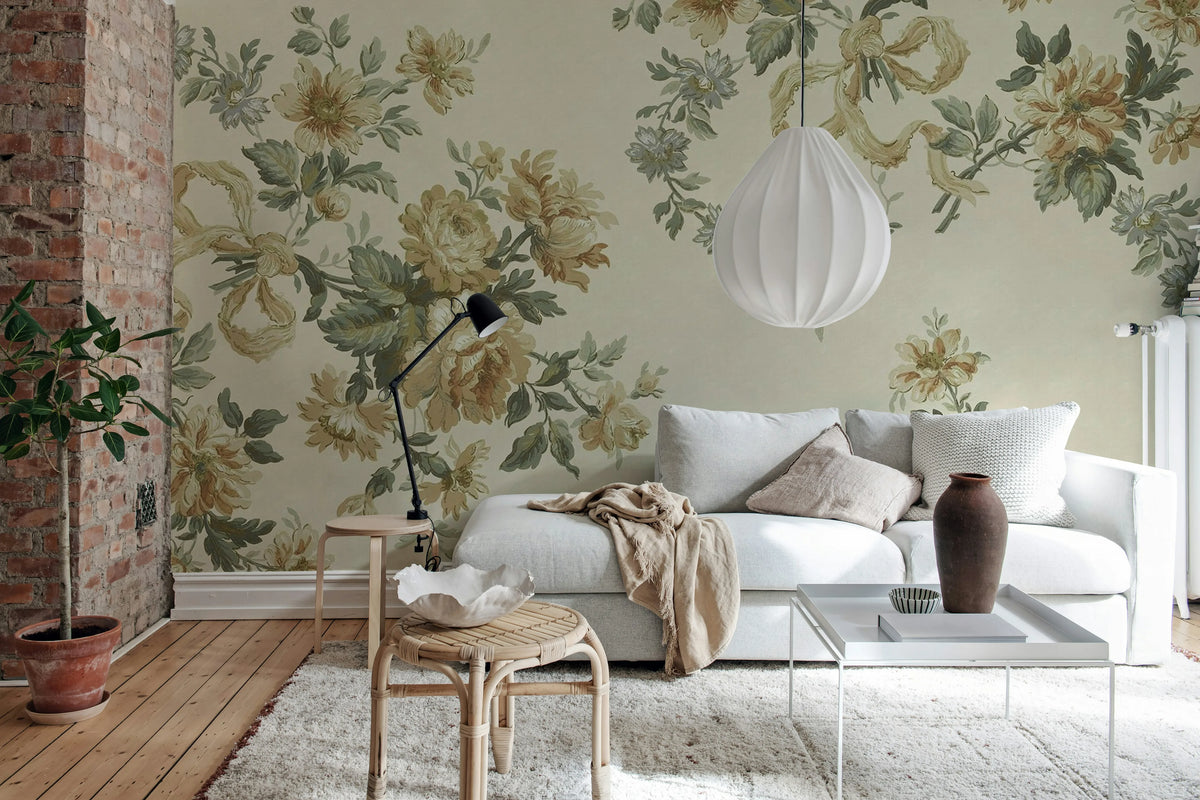Vintage Bow, Yellow Mural Wallpaper - room preview 03
