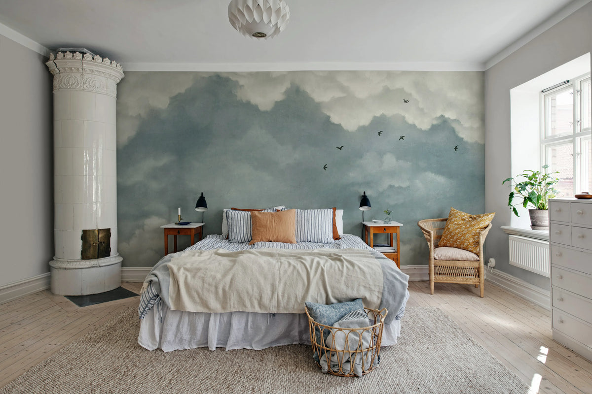 Sky of Clouds, Blue Birds Mural Wallpaper - room preview 03