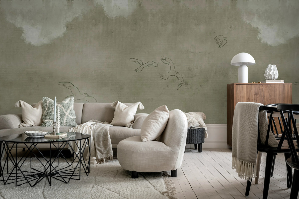 Wings Over horizon, Beige Mural Wallpaper - room preview 03