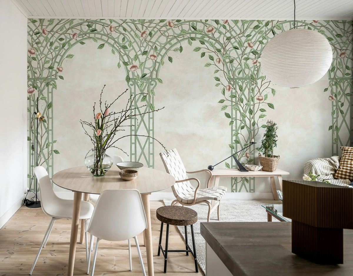 Poetic Trellis, Green Mural Wallpaper - room preview 03