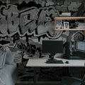 Graffiti, Black Mural Wallpaper - room preview 03