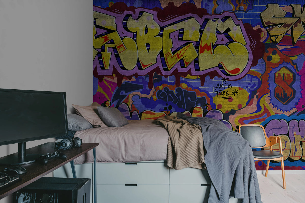 Graffiti, Colorful Mural Wallpaper - room preview 03