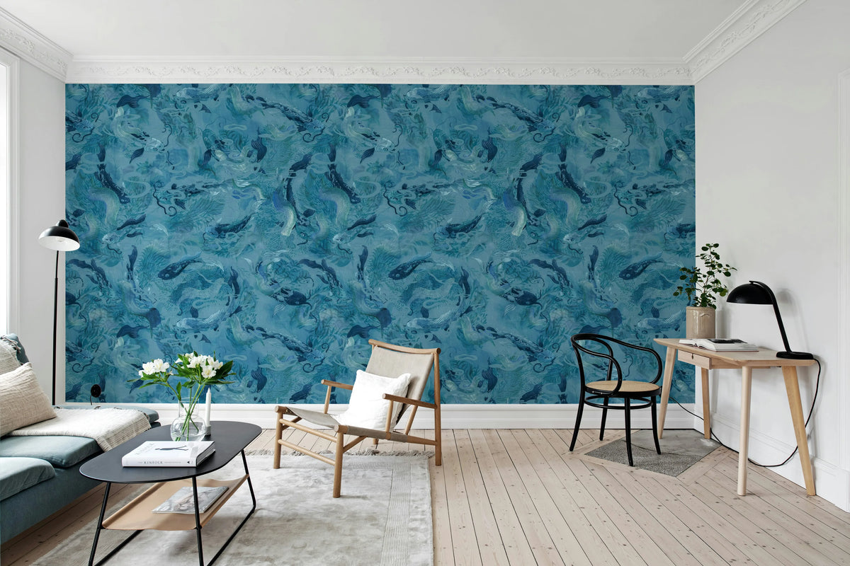 Atlantis Fish, Blue Mural Wallpaper - room preview 03