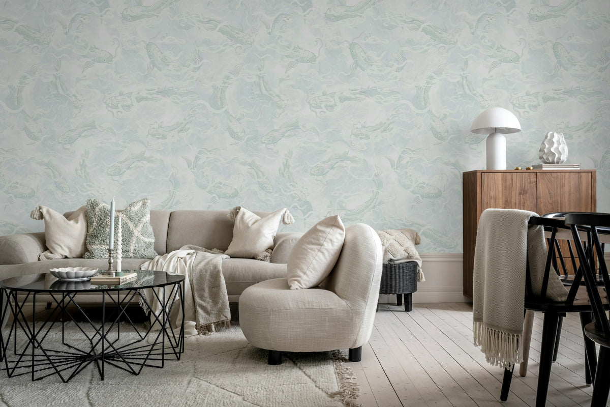 Atlantis Fish, White Mural Wallpaper - room preview 03