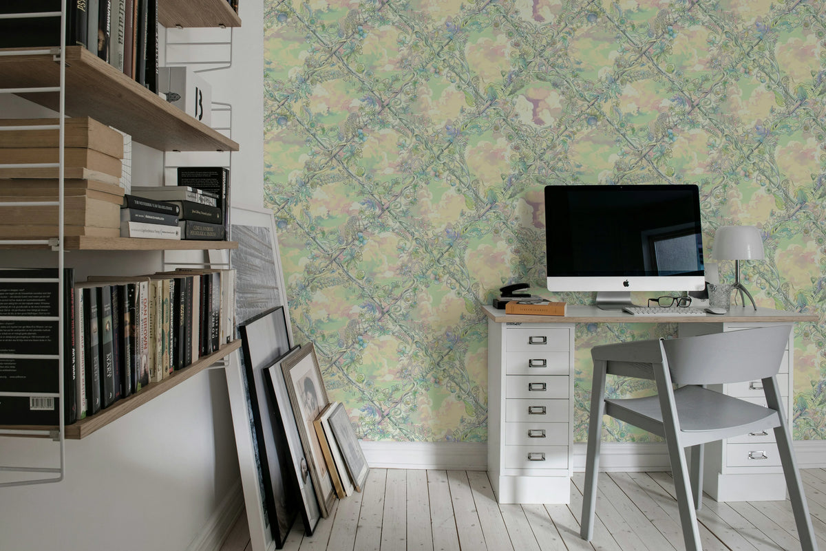 Babylon Sky, Dusty Pink Mural Wallpaper - room preview 03