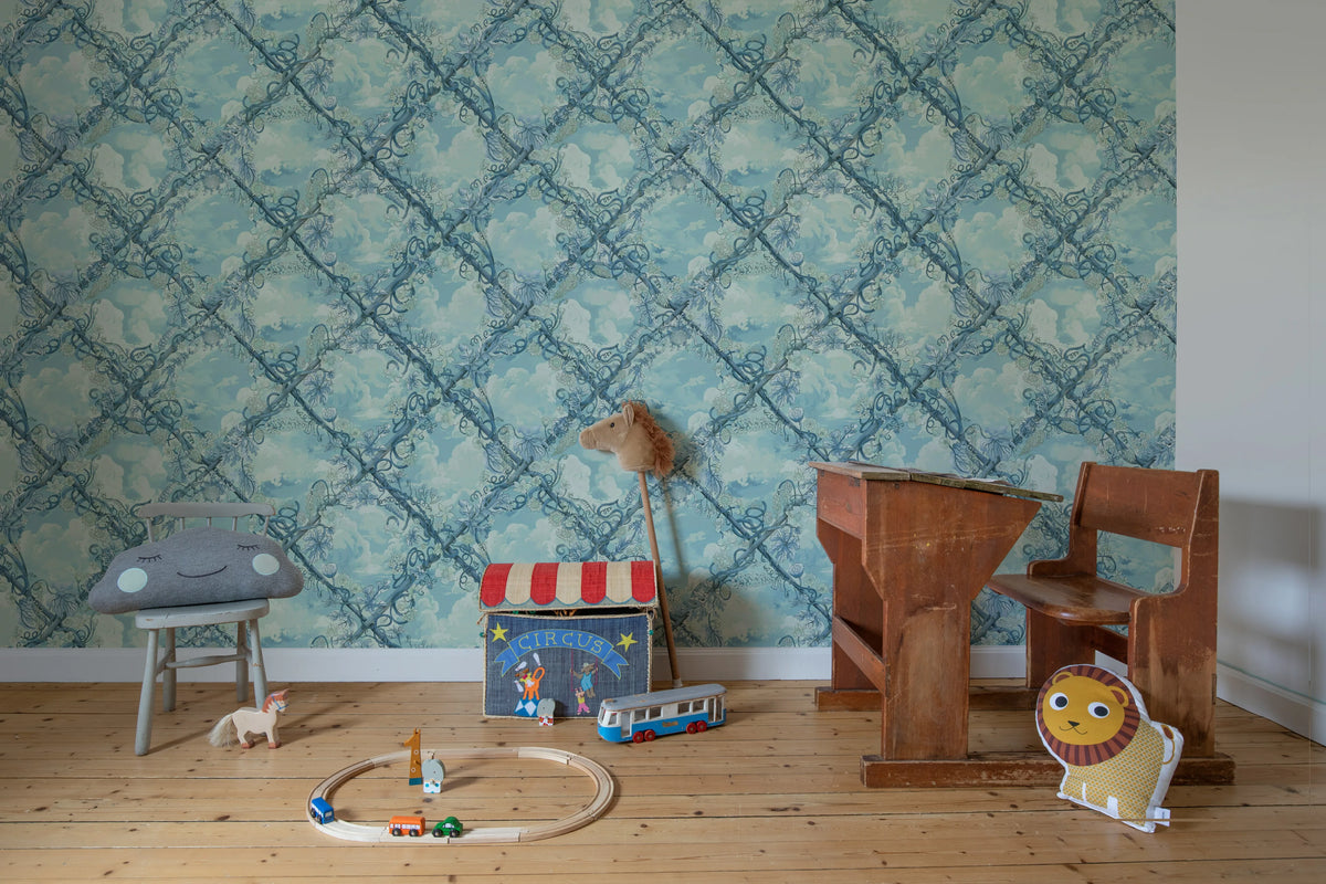 Babylon Sky, Blue Mural Wallpaper - room preview 03