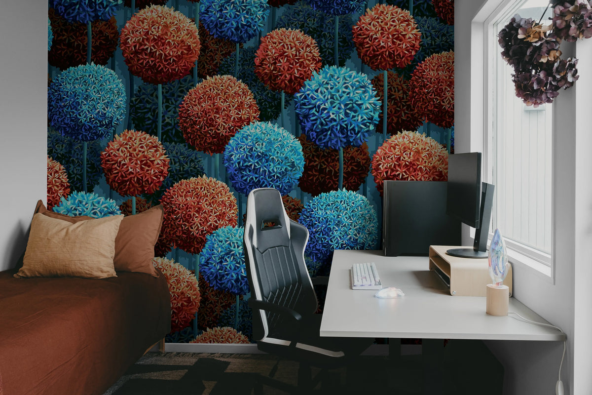 Elysian Flowers, Blue Mural Wallpaper - room preview 03