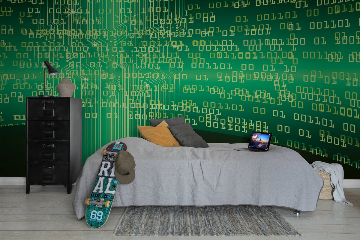 Code, Green Mural Wallpaper - room preview 03