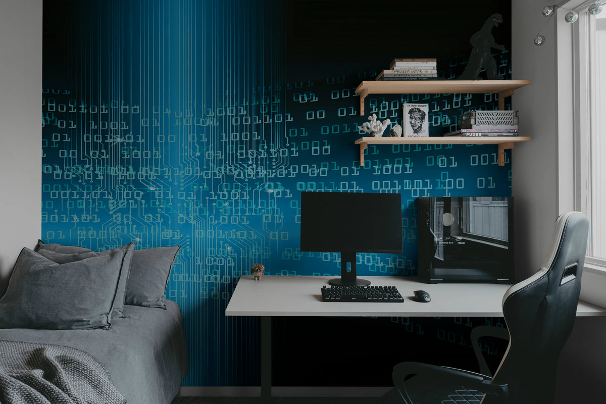 Code, Blue Mural Wallpaper - room preview 03