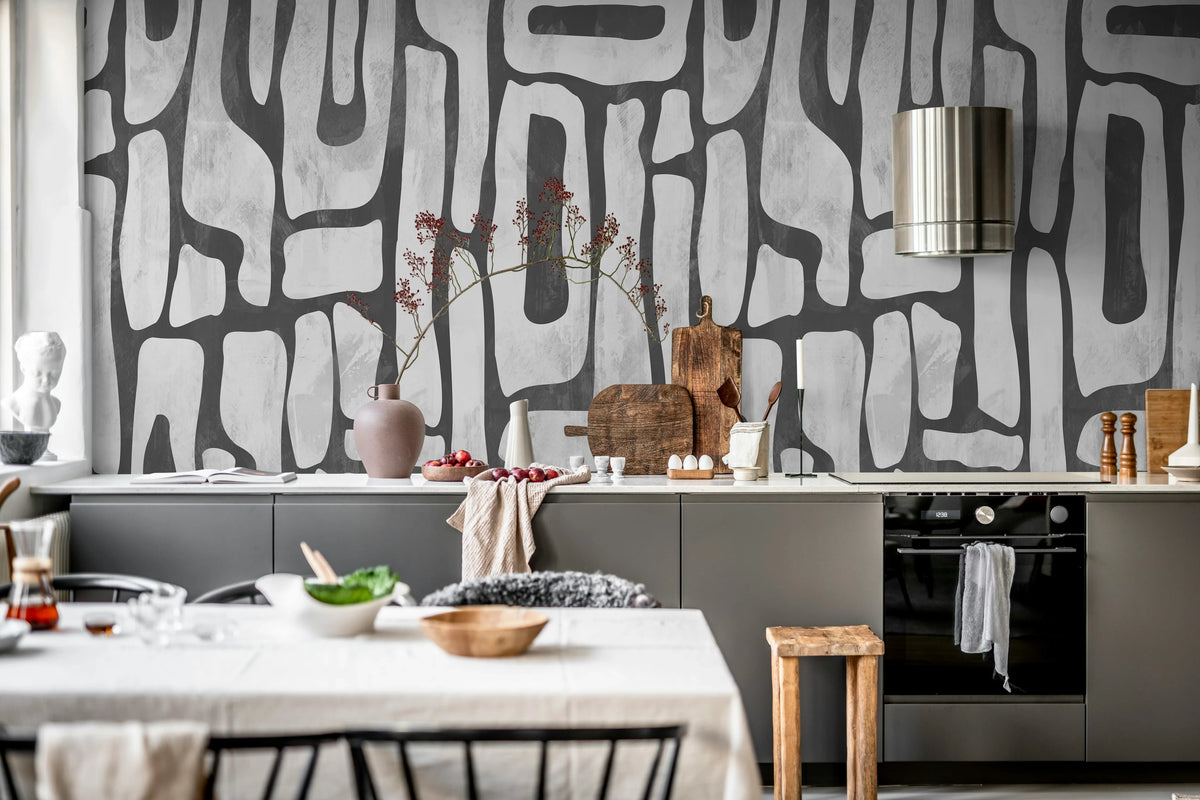 Aesthetic Shapes, Gray Mural Wallpaper - room preview 03