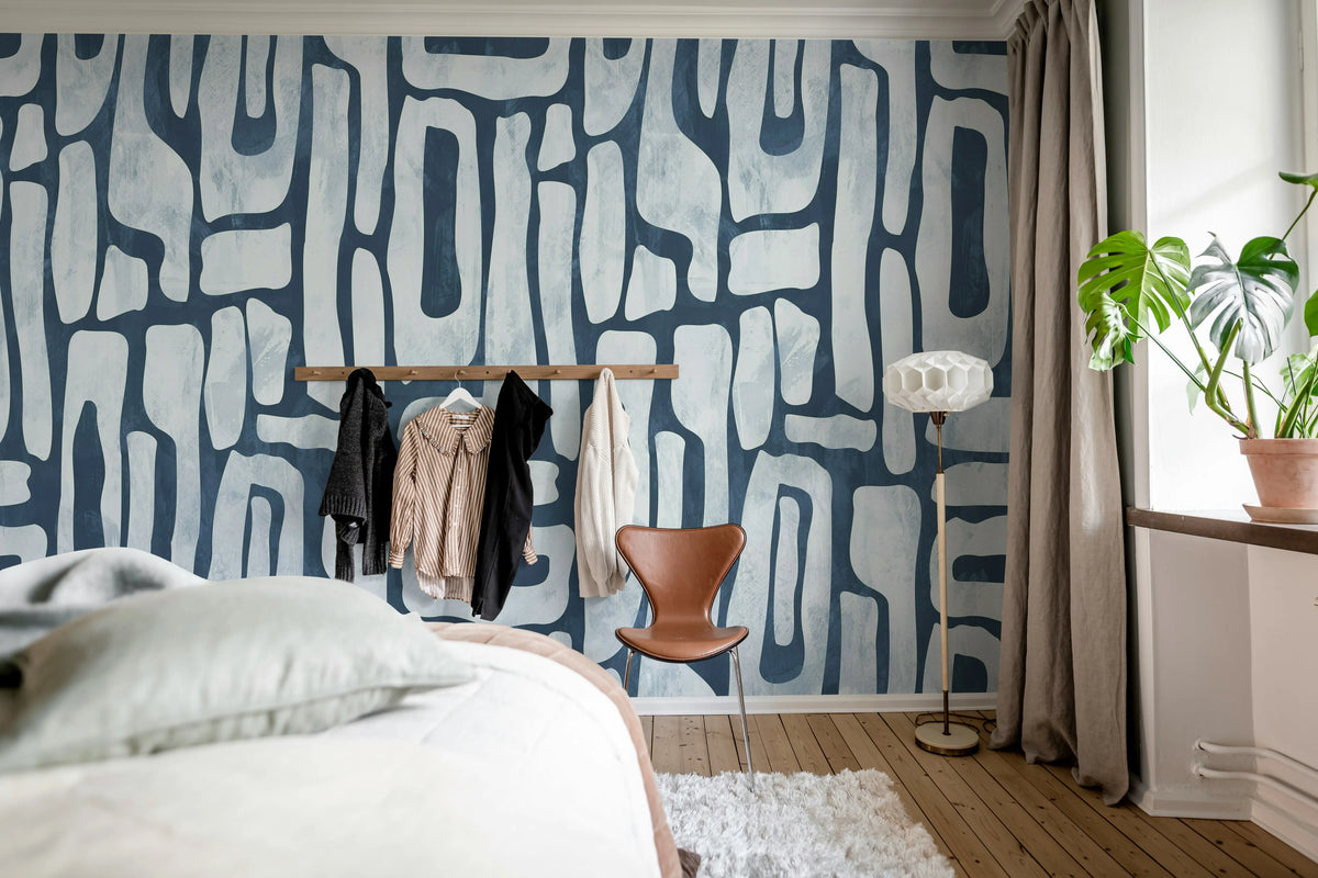 Aesthetic Shapes, Blue Mural Wallpaper - room preview 03