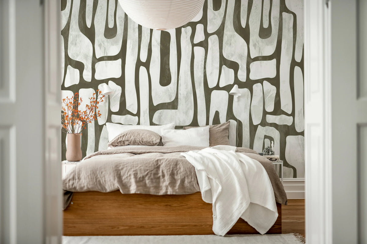 Aesthetic Shapes, Brown Mural Wallpaper - room preview 03