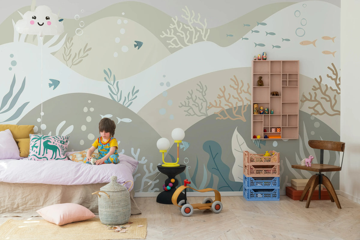 Sea Hills, Sand Beige Mural Wallpaper - room preview 03