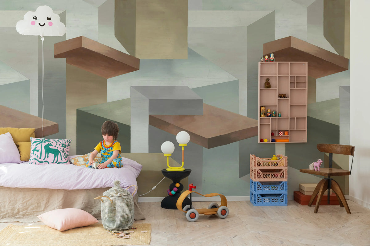 Geometrics, Beige Mural Wallpaper - room preview 03