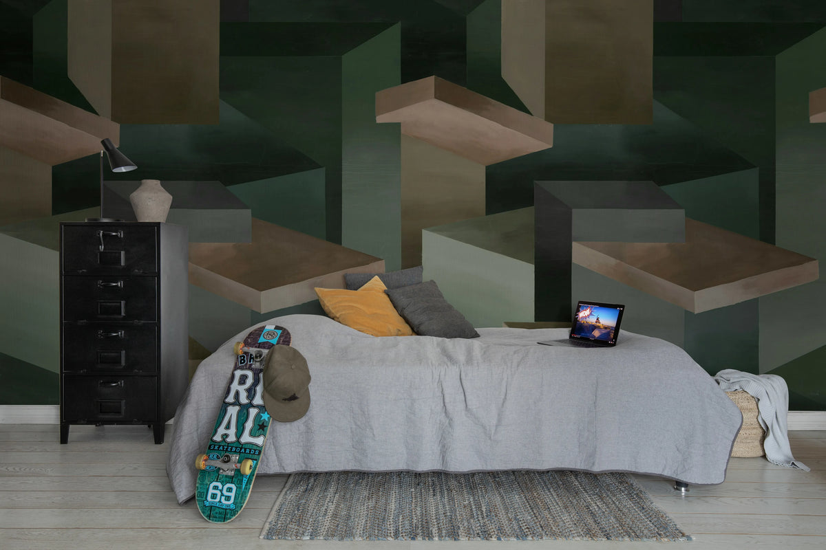 Geometrics, Dark Mural Wallpaper - room preview 03