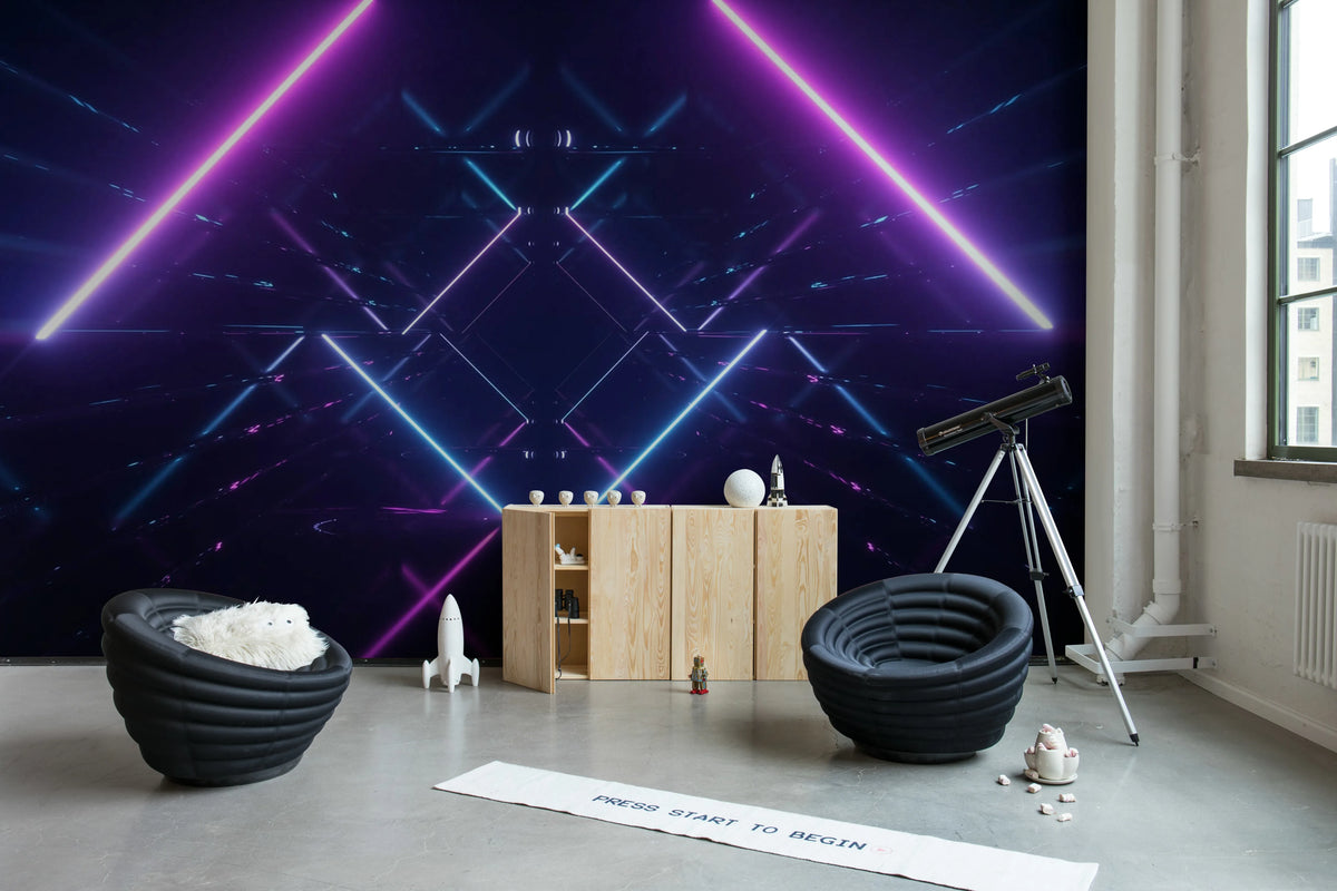 Neon Beams, Midnight Mural Wallpaper - room preview 03