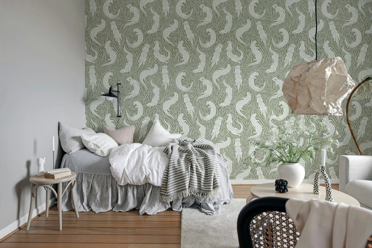 Cute Otters, Beige Mural Wallpaper - room preview 03