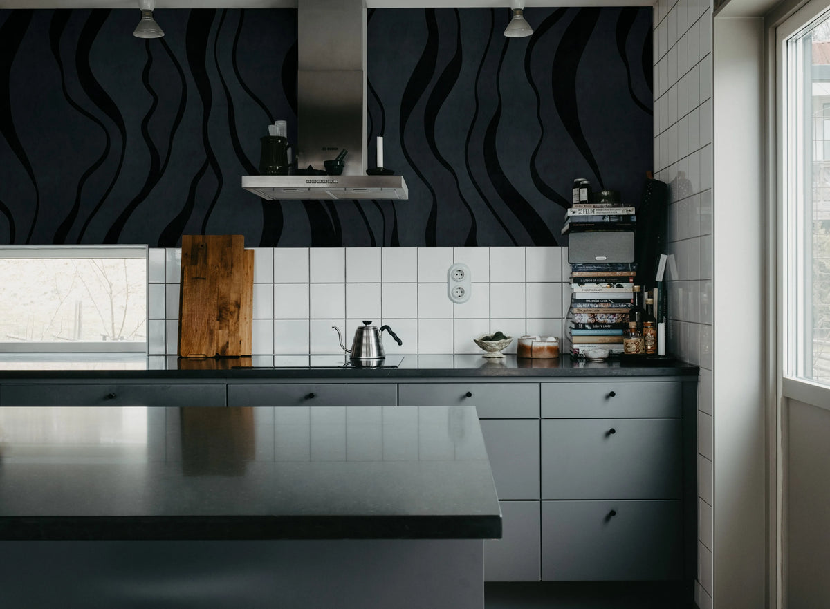 Gentle Lines, Dark Blue Mural Wallpaper - room preview 03
