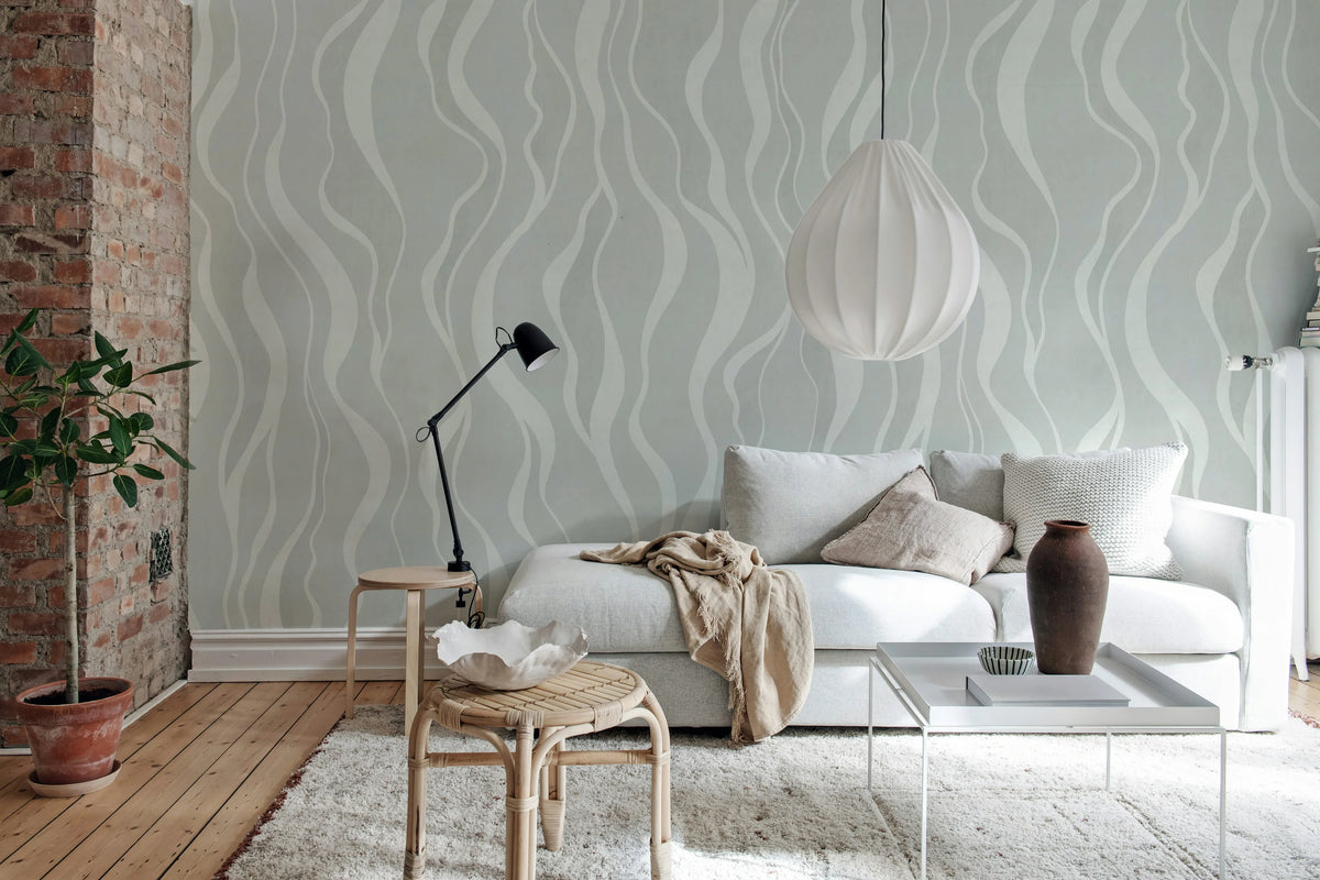 Gentle Lines, Blue Mural Wallpaper - room preview 03