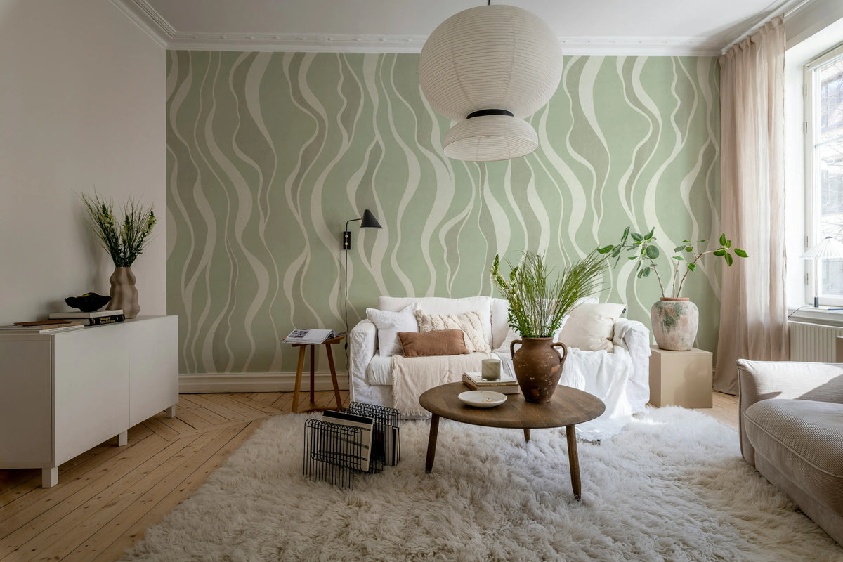 Gentle Lines, Green Mural Wallpaper - room preview 03