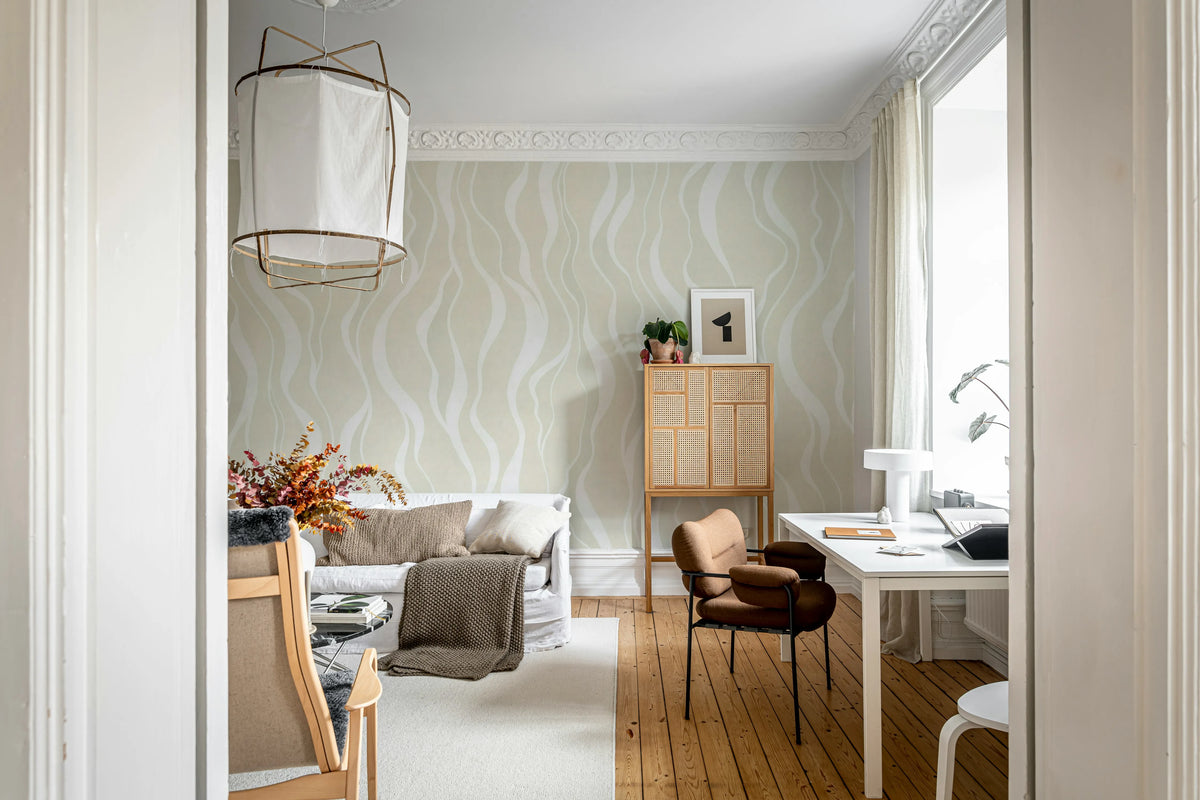 Gentle Lines, Beige Mural Wallpaper - room preview 03