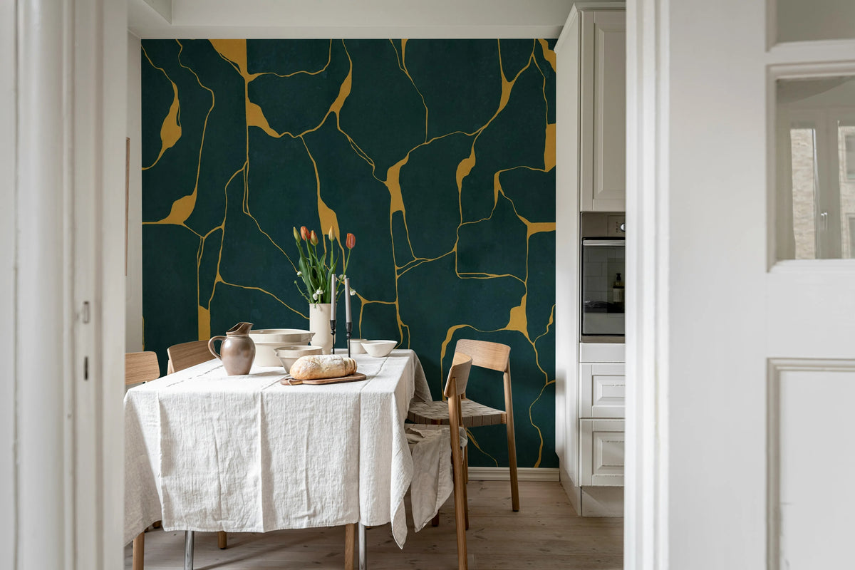 Linear Flow, Blue Mural Wallpaper - room preview 03
