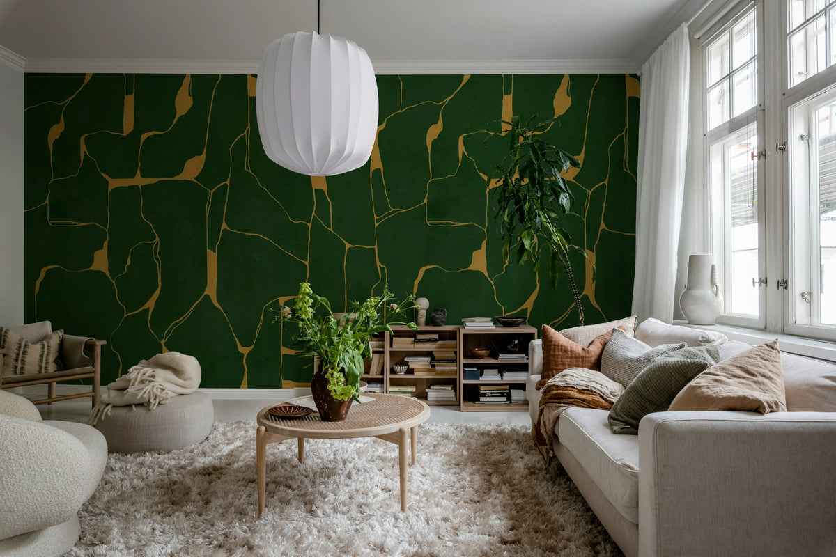 Linear Flow, Green Mural Wallpaper - room preview 03